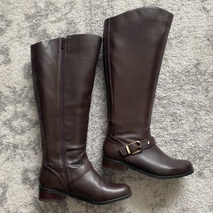 Me Too Brown Leather Wide Calf Knee High Riding Boot